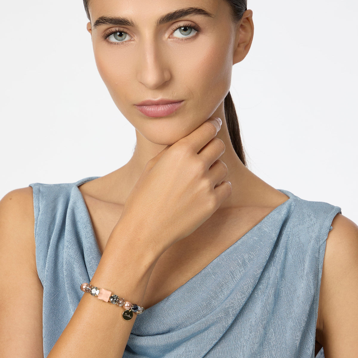 Bracciale elastico grandi perle, cristalli, perline Hera Sodini
