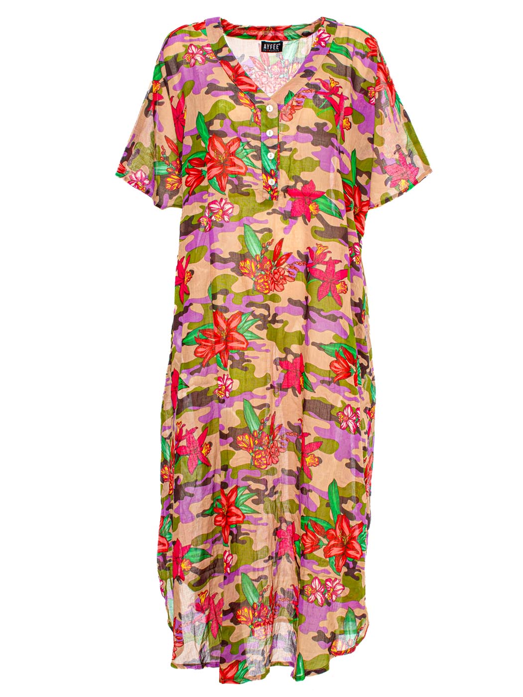 Kaftano con bottoni Camouflage & Flower Ayfee