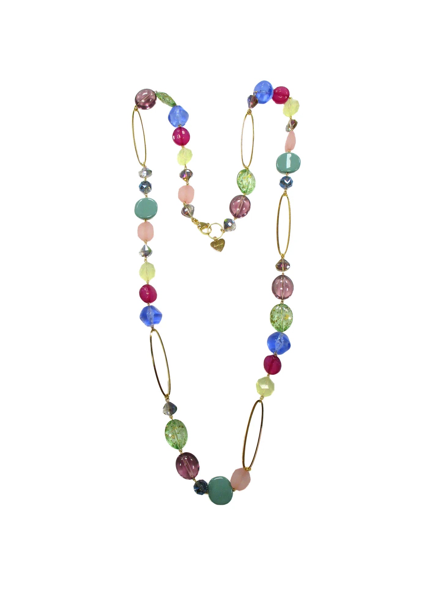 Collana con cristalli e resine incatenati Tormalina Dolman