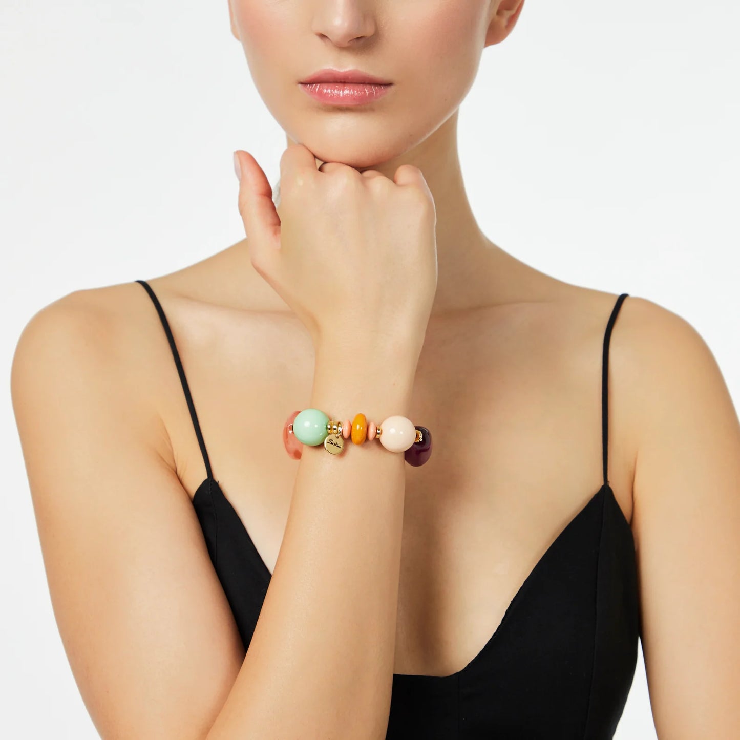 Bracciale elastico boule ed elementi traslucidi Chantal Sodini