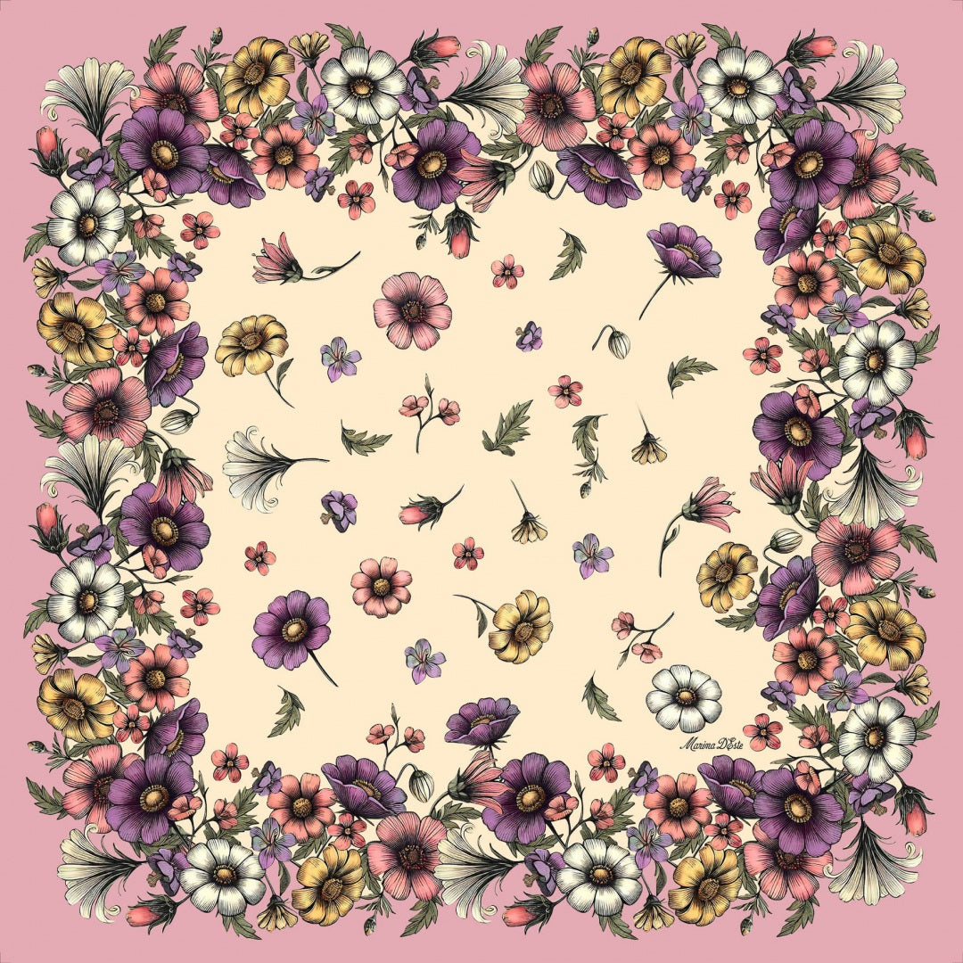 Foulard Seta Cornice Fiori Marina D'Este