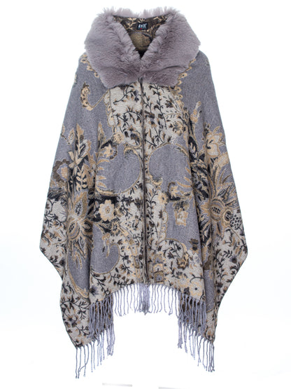 Mantella Frange e Collo Ecopelliccia Ayfee