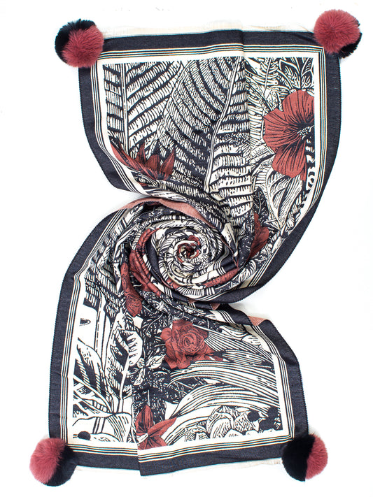 Sciarpa Jacquard Leaf con Pon Pon Ayfee