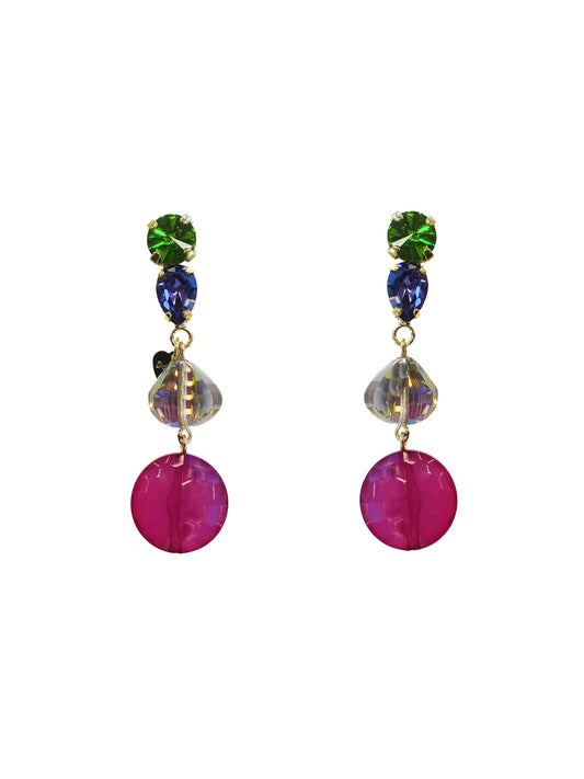Orecchini con cristalli e resine incastonati a clips Tormalina Dolman