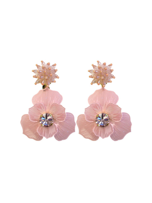 Orecchini pendenti con fiori smaltati e cristalli incastonati Narciso