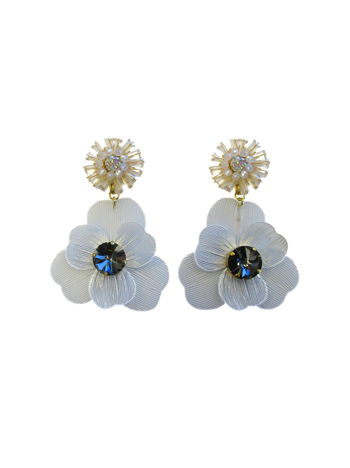 Orecchini pendenti con top cucito in cristalli e fiore smaltato Narciso Dolman