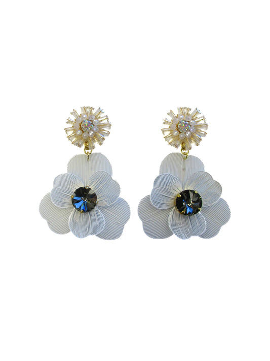 Orecchini pendenti con top cucito in cristalli e fiore smaltato Narciso Dolman