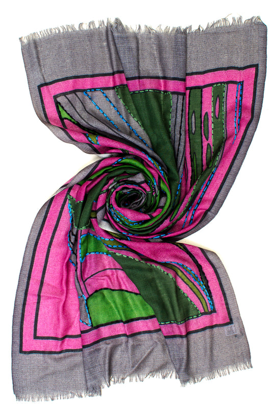 Sciarpa Lana Ricami Modern Leaf Ayfee