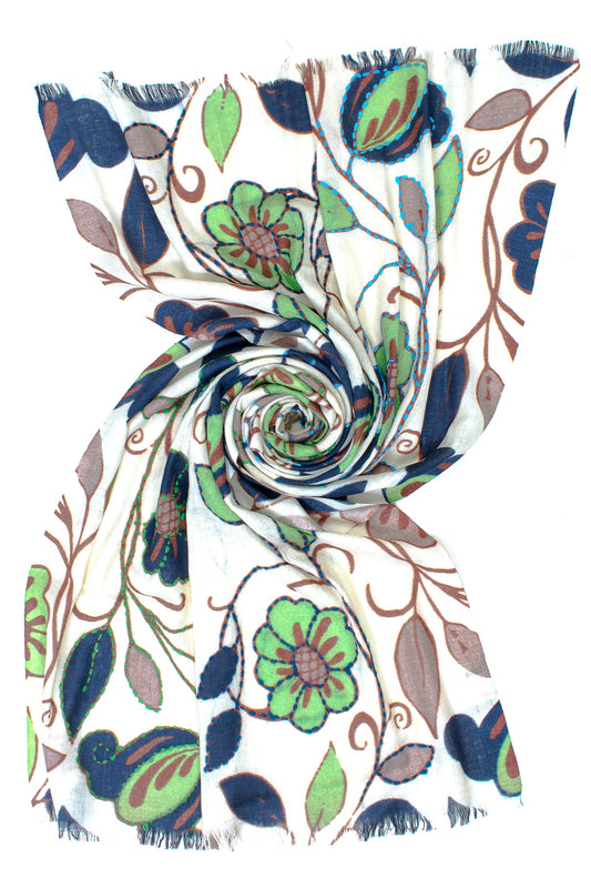 Sciarpa Lana Ricami Modern Leaf Ayfee