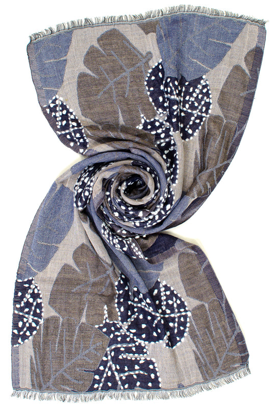 Sciarpa Lana Ricami Tonal Leaves & Frame Ayfee