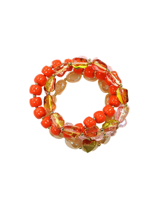 Bracciale elastico 4 fili con cristalli vetri e resine Papaya Dolman
