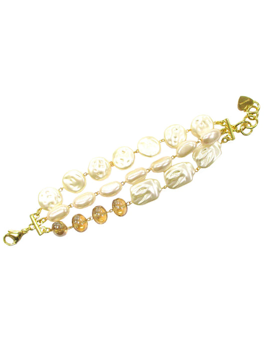 Bracciale a tre fili in vetro e resina perlata Madreperla Dolman