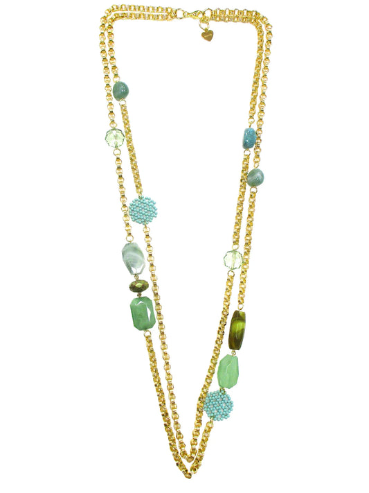 Collana a due fili in catena e resine Crisolite Dolman