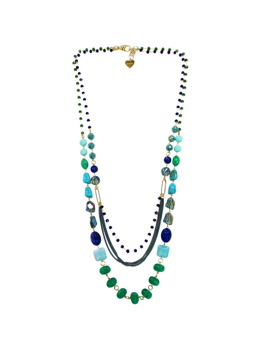 Collana a tre fili incatenata in resina e cristallo Esmeralda Dolman