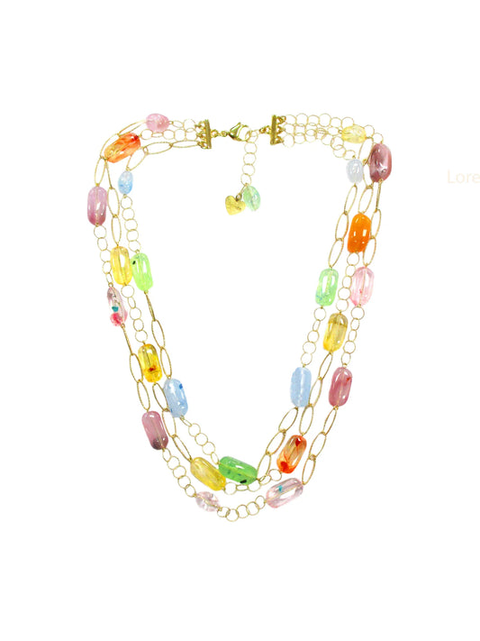 Girocollo tre fili incatenato in resina multicolor Giada Dolman
