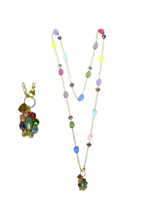 Collana con inserti incatenati e motivo a ciondolo con cristallo e resina incastonati Tormalina Dolman