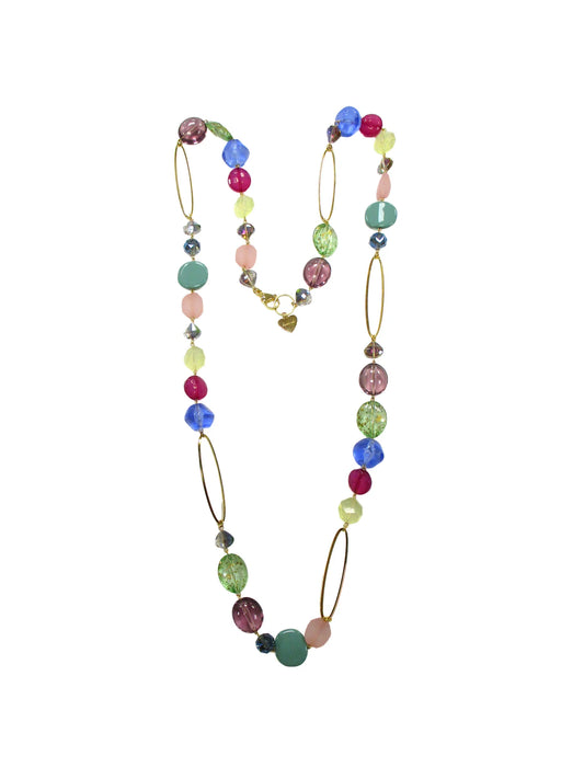 Collana con cristalli e resine incatenati Tormalina Dolman