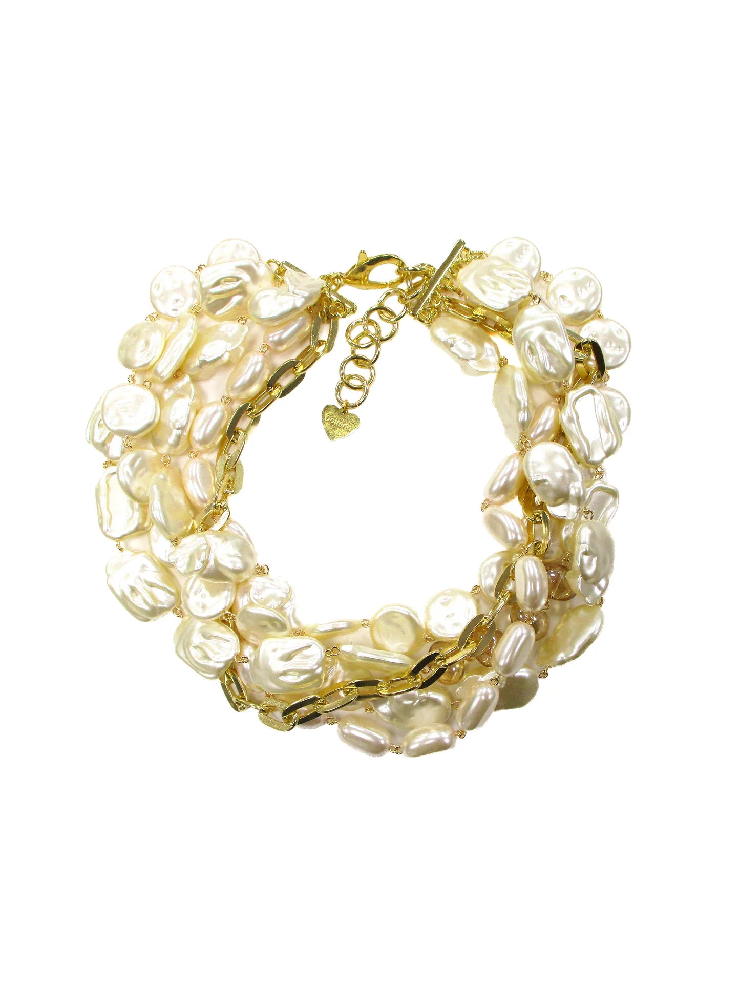 Girocollo multifili con resine perlate, vetri e catena color oro Madreperla Dolman