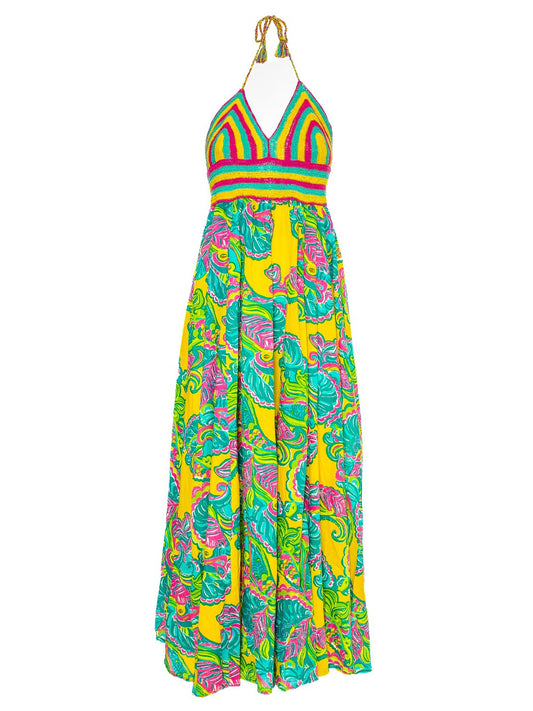 Abito lungo top crochet Cashemere Print Ayfee
