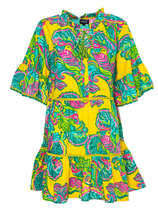 Abito con balze e dettagli crochet Cashemere Print Ayfee