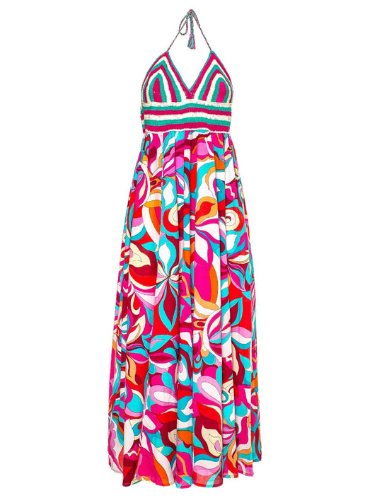 Abito lungo top crochet Abstract Print Ayfee