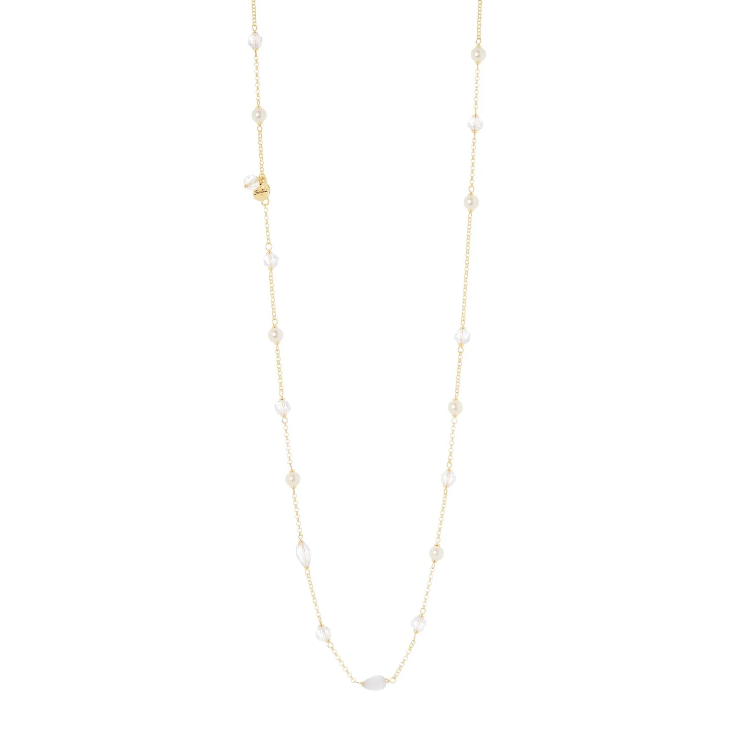 Collana lunga catena, cristalli e cabochon Ninfa Sodini