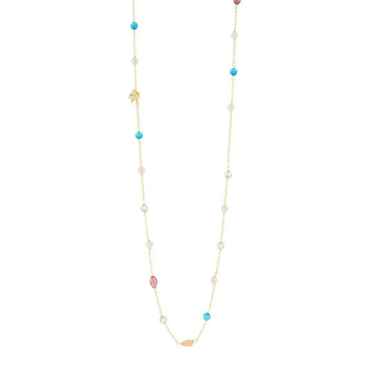 Collana lunga catena, cristalli e cabochon Ninfa Sodini