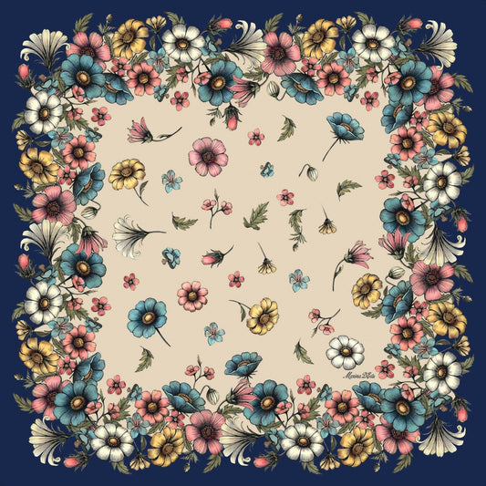 Foulard Seta Cornice Fiori Marina D'Este
