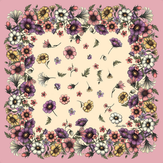 Foulard Seta Cornice Fiori Marina D'Este