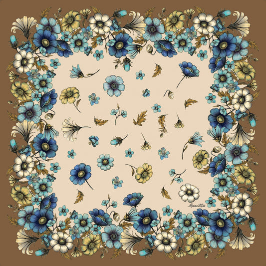 Foulard Seta Cornice Fiori Marina D'Este
