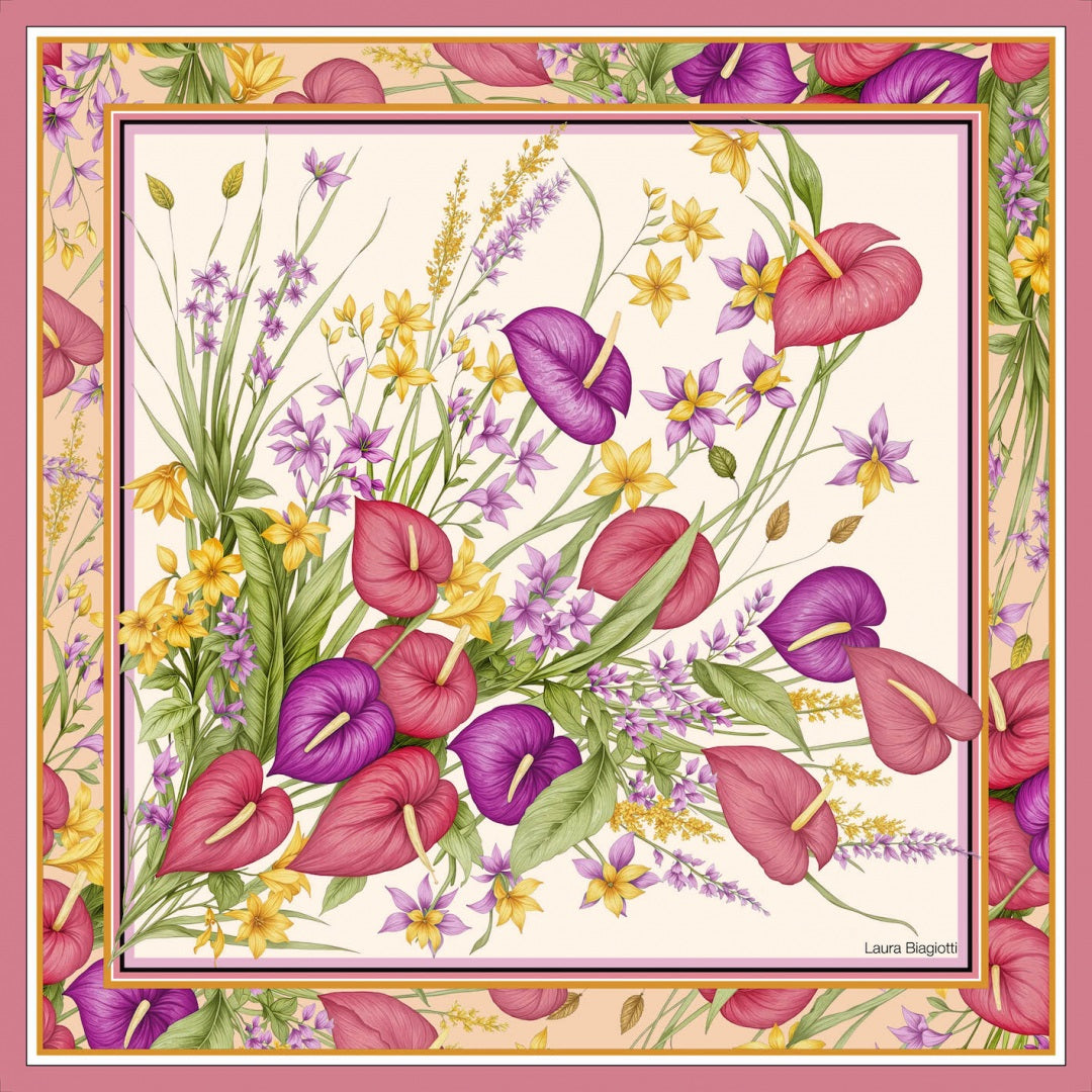 Foulard in seta Anthurium al vento Laura Biagiotti
