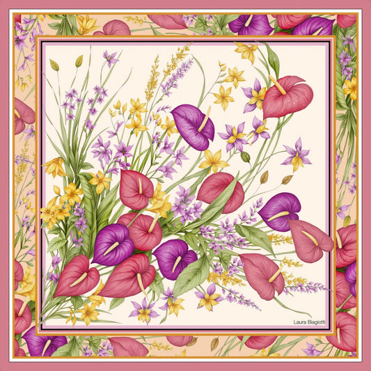Foulard in seta Anthurium al vento Laura Biagiotti