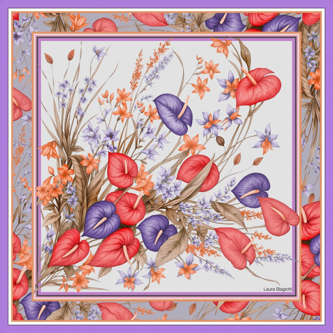 Foulard in seta Anthurium al vento Laura Biagiotti